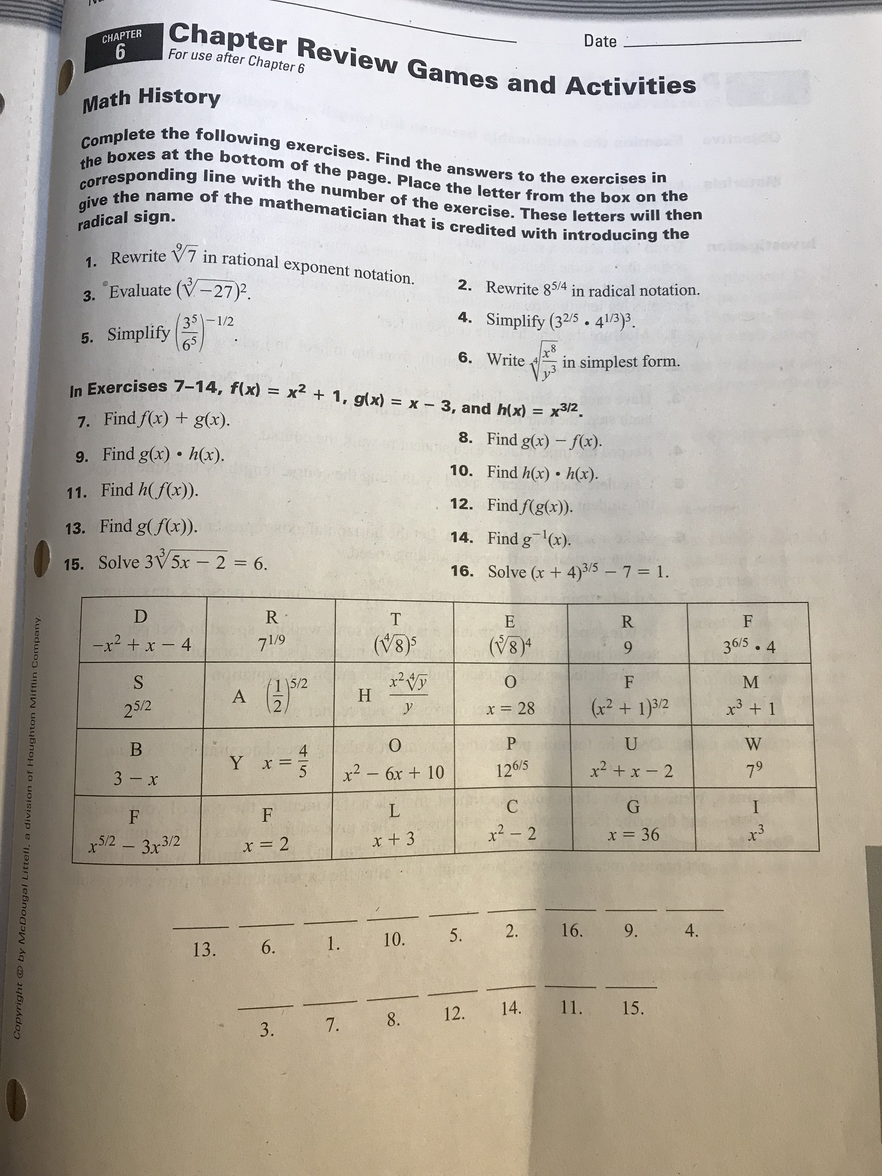 Honors Algebra 20 Inside Algebra 2 Review Worksheet